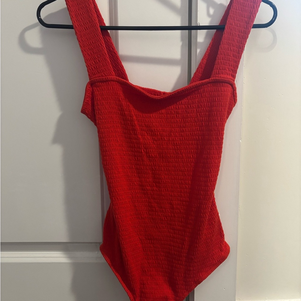 Timing Red Bodysuit with Textured Design
